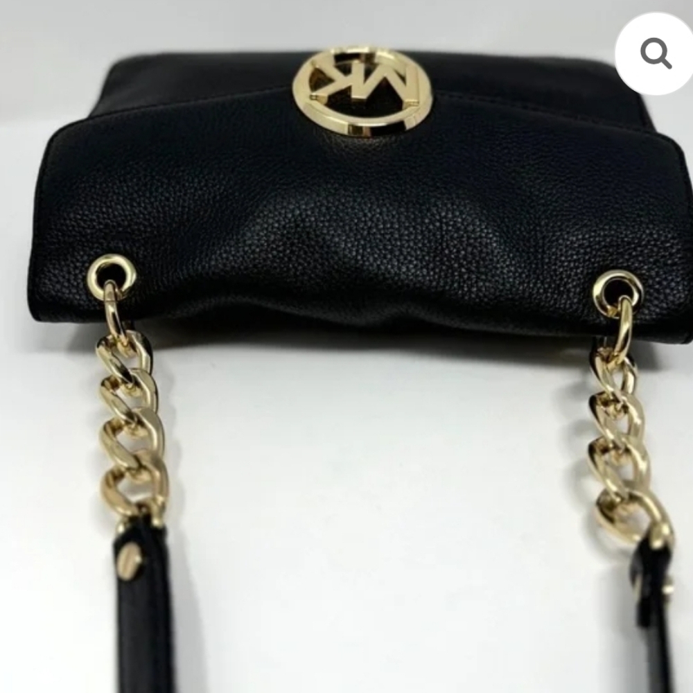 Michael Kors Black Pebbled Shoulder Bag with Gold MK Emblem - Picture 11 of 11